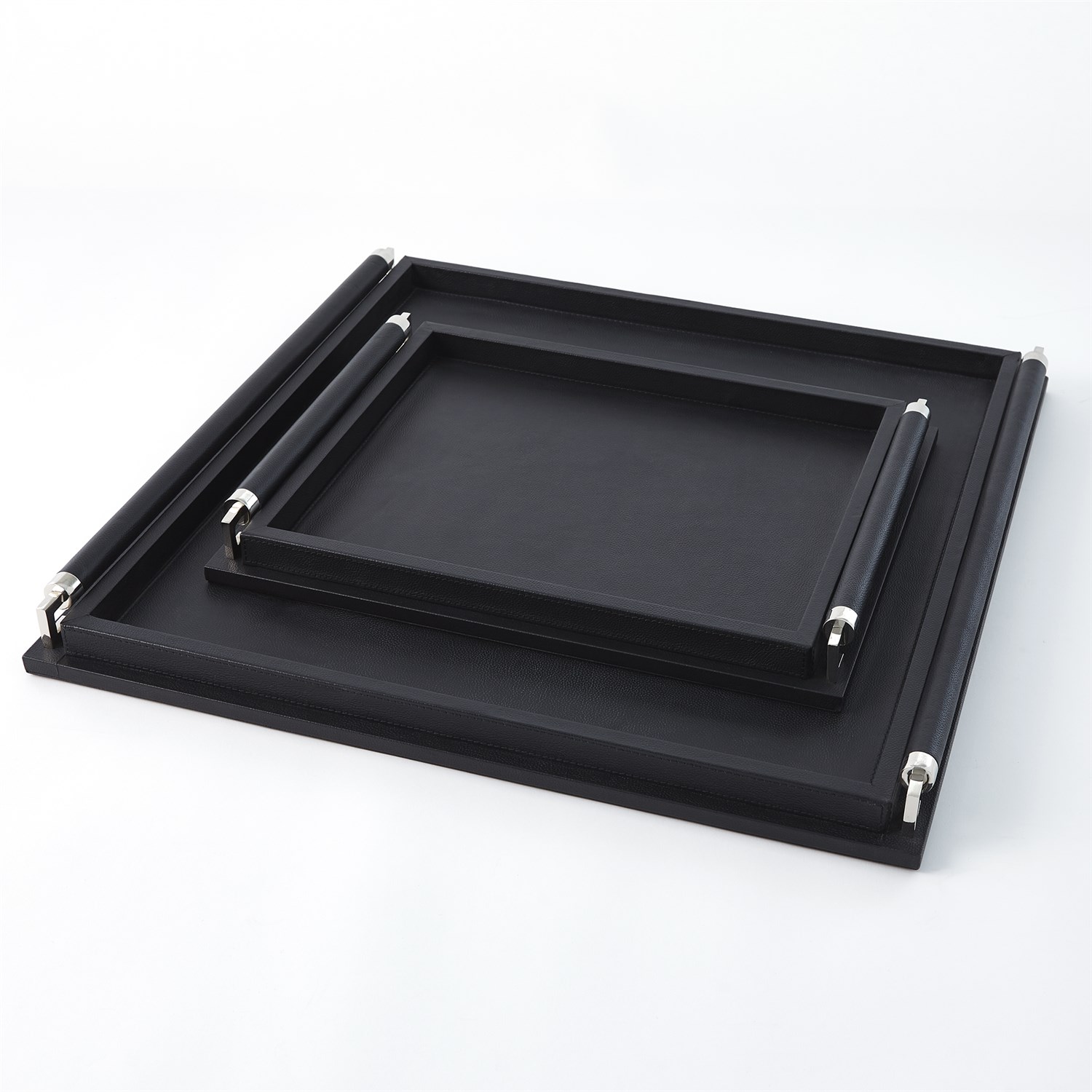 Wrapped Handle Tray Black Leather Lg - Imagen 2