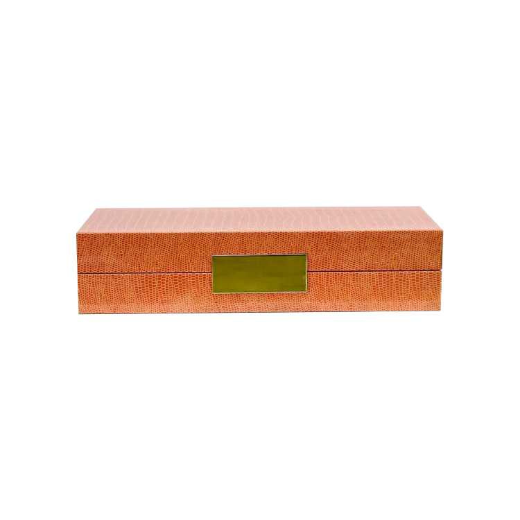 Large Orange Croc Lacquer Box with Gold