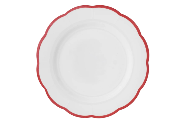 Round Platter Red Scalloped Rim