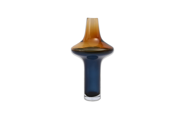 Large Tall Amber Over Cobalt Vase