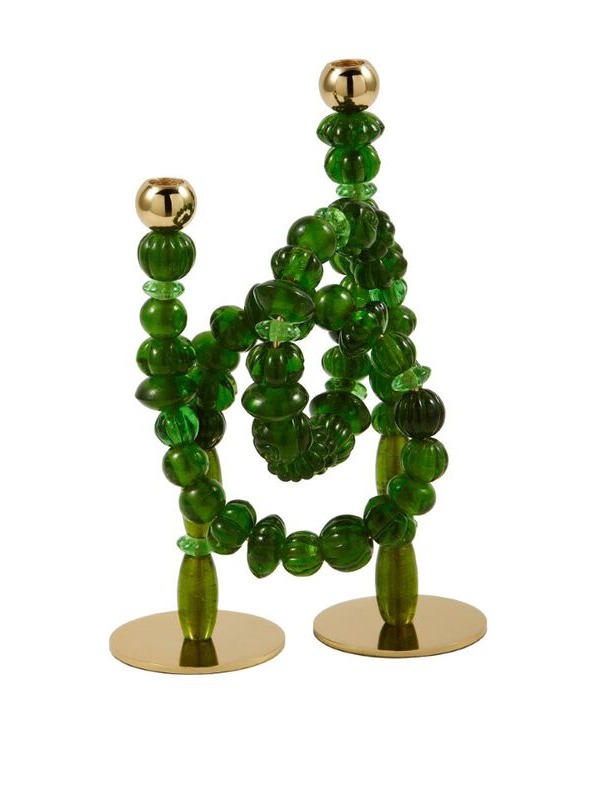 Candle holder beads dark green
