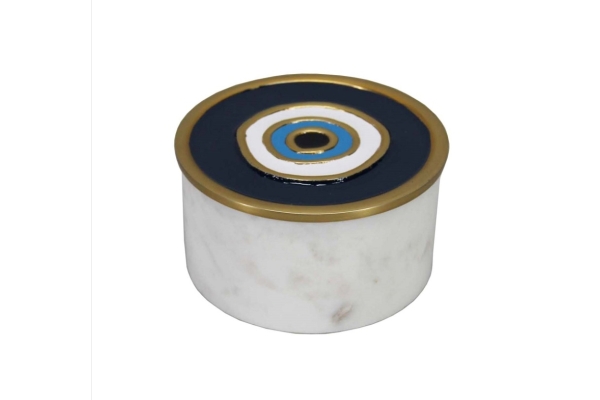WHITE MARBLE BOX WITH IRON LID 'EYE'