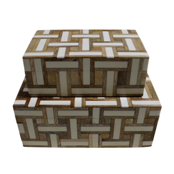ASS.RECT.BOX WHITE RESIN+WOOD LARGE - Incasa | Madrid | Curated Decor ...