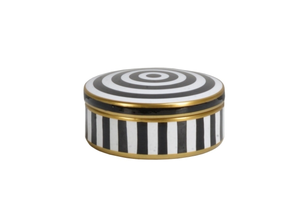 WHITE/BLACK CERAMIC ROUND BOX
