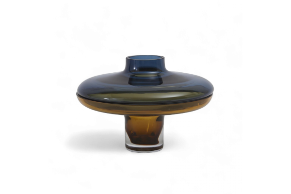 LOW AMBER OVER COBALT VASE SMALL