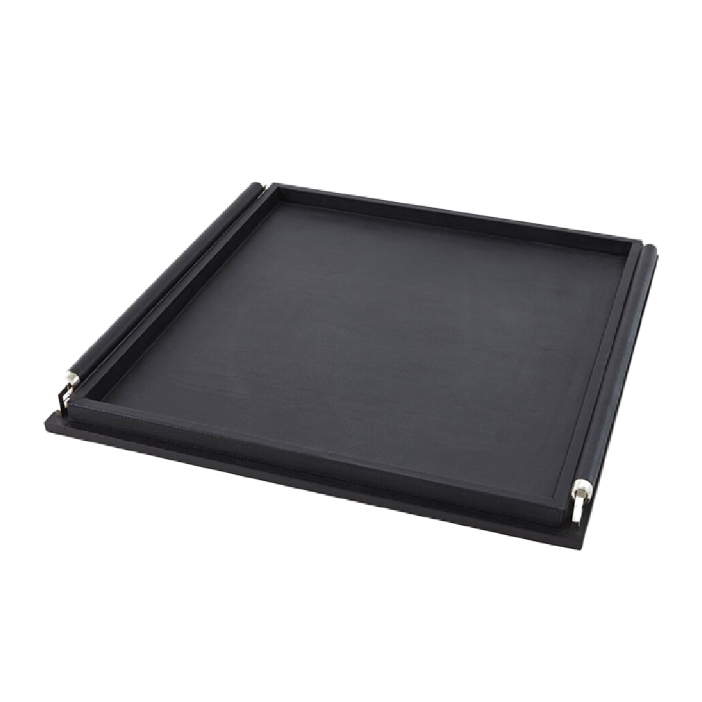 Wrapped Handle Tray Black Leather Lg