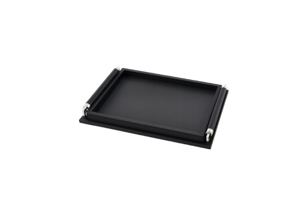 Wrapped Handle Tray Black Leather Sm