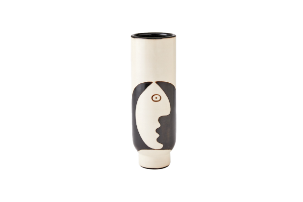 Simple Face Vase-Natural w/Black Design