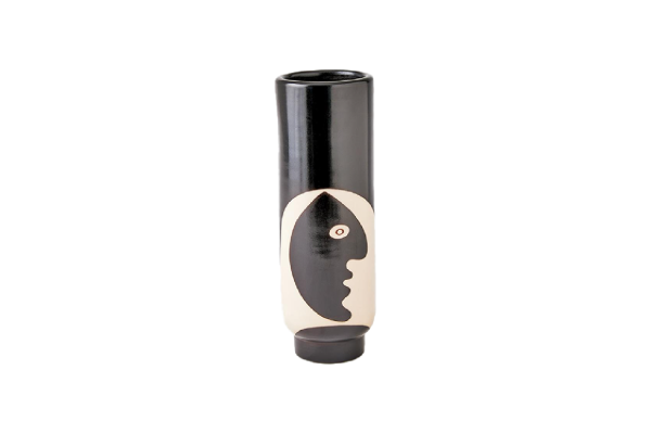 Simple Face Vase-Black w/Natural Design