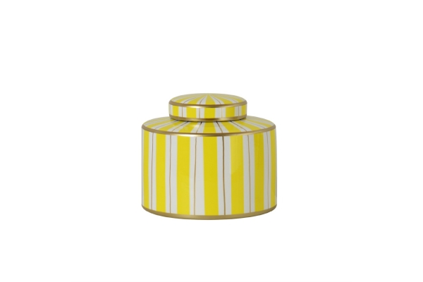 WHITE/YELLOW/GOLD CERAMIC LIDDED JAR 'STRIPE'