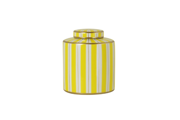 WHITE/YELLOW/GOLD CERAMIC LIDDED JAR 'STRIPE' LARGE
