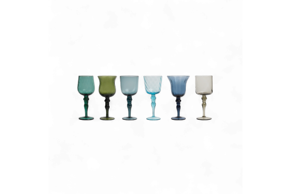 SET OF 6 GOBLETS TEXTURES BLUE/GREEN